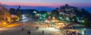 Shimla Mall Road and The Ridge illuminated at dusk with colonial architecture and visitors strolling — Shimla itinerary for 3 days